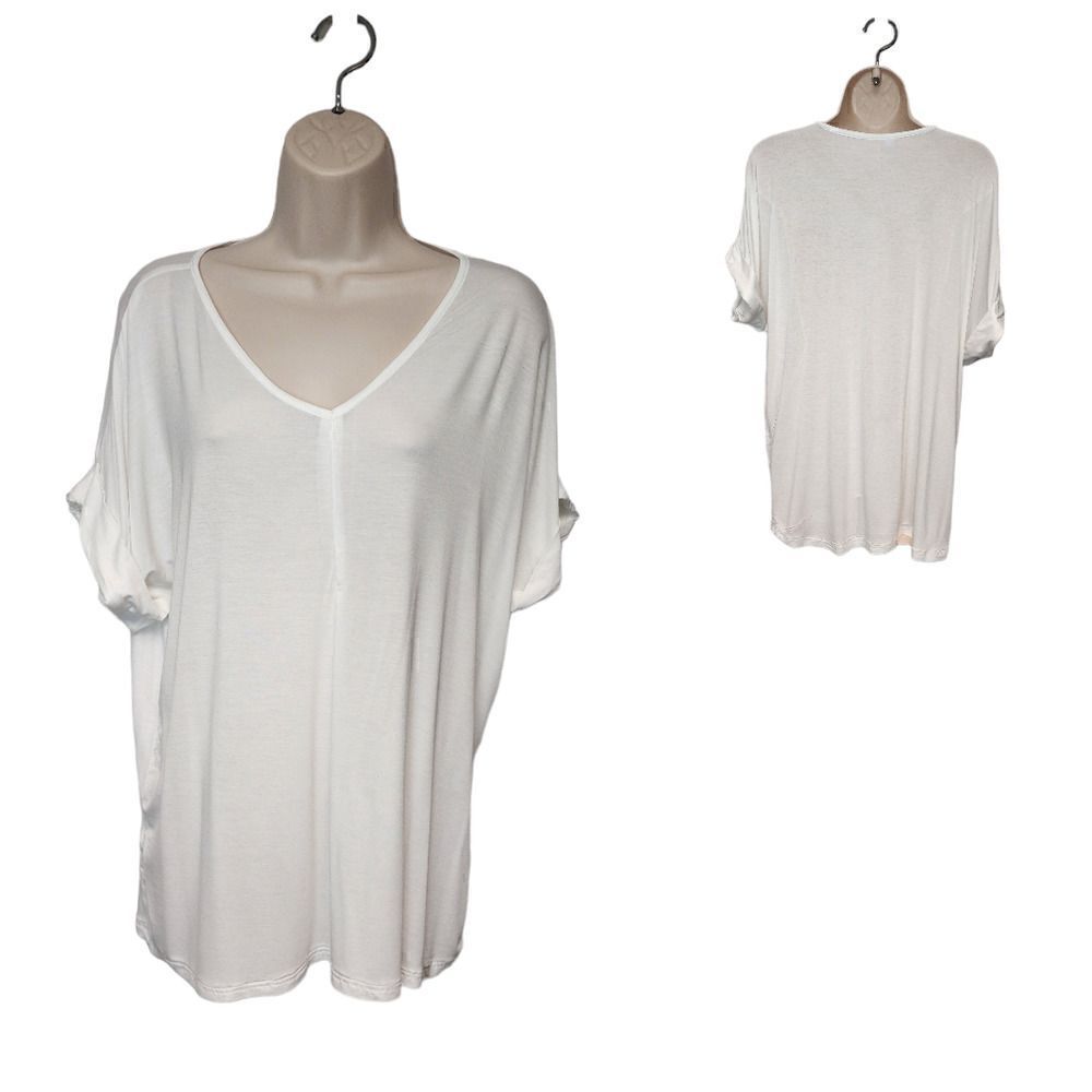 BYTAVI Cuff Sleeve V-Neck Tunic Tee Size Large White